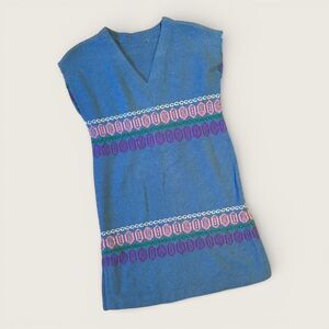 Vintage Handmade Terrycloth Tunic Dress 70s Blue Sleeveless